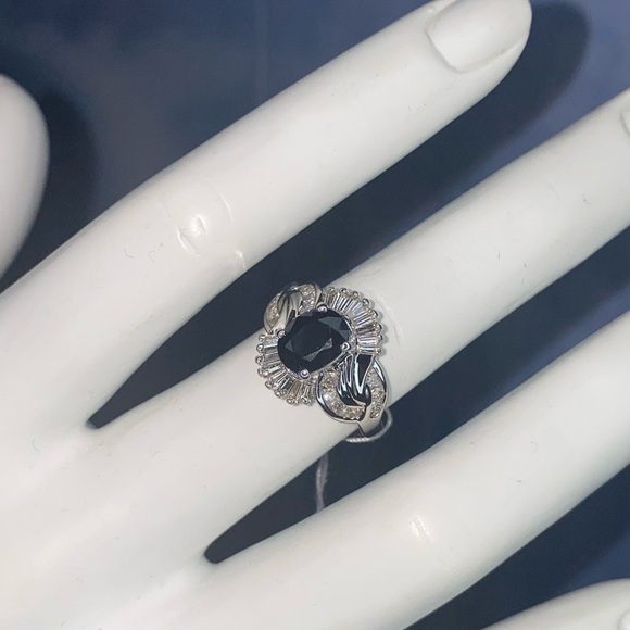 Diamond Sapphire Ring “Marquise”Baguettes & Round Diamonds new 14K Solid Gold - Picture 8 of 9